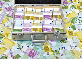 Suitcase filled with euro banknotes Suitcase filled with euro banknotes