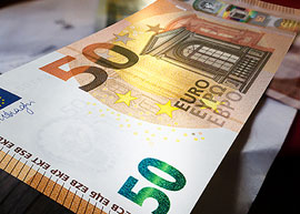 Euro 50 banknote of the Europa series.