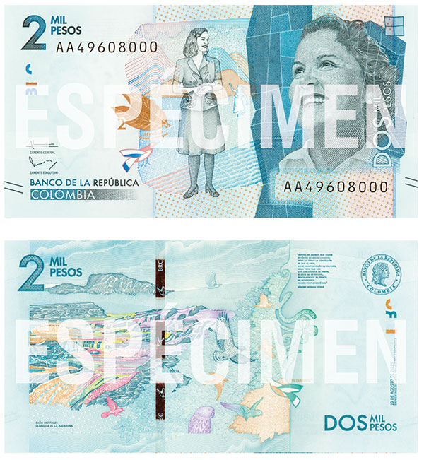 Image of the new Colombia 2000-peso banknote.