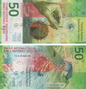 Image of the Switzerland Swiss 50 franc banknote issued April 2016.