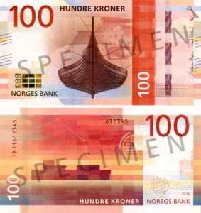 The new 100-krone banknote from Norway.