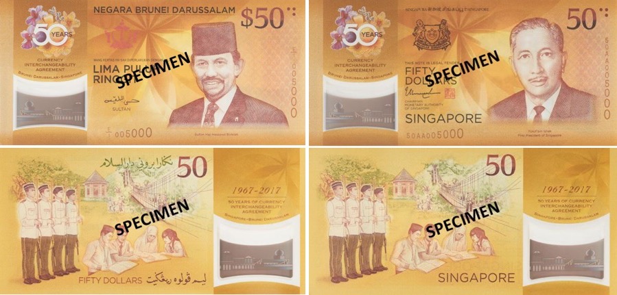 Image of Brunei and Singapore $50 commemorative banknotes 2017