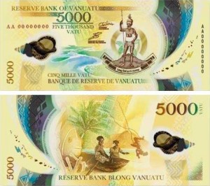 Image of the Vanuatu 5,000 polymer banknote issued 2017.