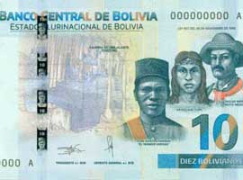 Thumbnail image of the Bolivia 10 2018 banknote.