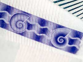 Close up image of Crane Currency's MOTION SURFACE micro-optics feature