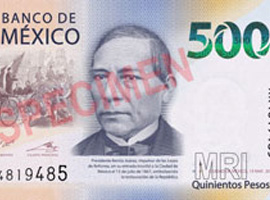 Mexico-500-2018-thumbnail Thumbnail image of the 2018 500-pesos banknote.