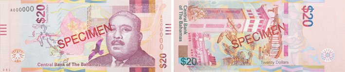 Image of the Bahamas 20 dollar banknote issued 2018