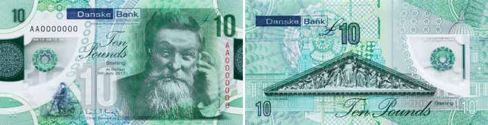 Image of Northern Ireland Danske Bank £10 polymer banknote 2019.