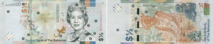 Image of the Bahamas $0.50 banknote issued January 2019. 