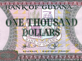 Thumbnail image of the Guyana 1000 banknote, 2011.